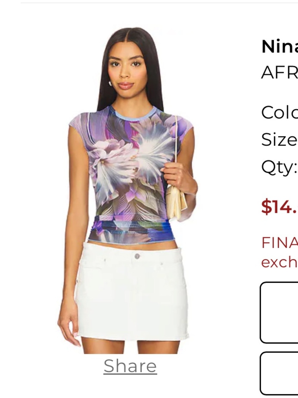 AFRM Nina Abstract Orchid Mesh Crop Top - Lavender & Purple Floral